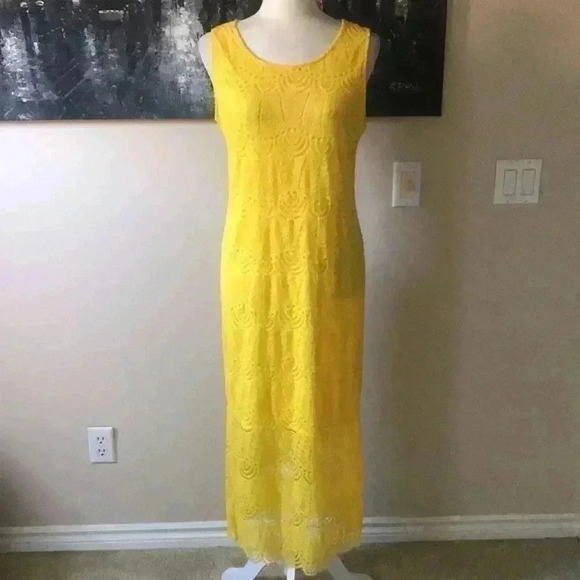 Sharagano Lace Fully Lined Ankle Length Dress w/Side Slits & Scalloped Hem-10P - Picture 2 of 9